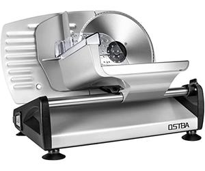 Cortafiambres Eléctrico OSTBA, Maquina de Cortar Fiambre, 150W, Cuchillas de Acero Inoxidable, Sistema Protector de Manos, Sistema Extrafino de Corte para Embutido
