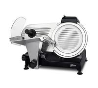 Cortadora de fiambre eléctrica H.Koenig MSX252, Profesional, Precisión, Espesor de corte 0-12mm, Cuchilla italiana de 25cm, Afilador integrado, amplia bandeja, 282 rpm, Negro