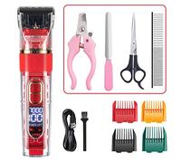 Cortapelos profesional para perros, cortapelos para perros, gatos, perros, conejos, recargables, cortapelos de corte de pelo, kit de afeitadora de bajo nivel de ruido (rojo + 4 accesorios)