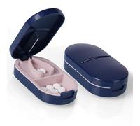 Cortapíldoras portátil y caja de almacenamiento - Diseño 2-en-1 para dosificación precisa y gestión segura de medicamentos(Blue)
