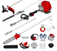 Cortasetos de gas de 52 cc, multifuncional, de gasolina, desbrozadora de gas, mochila de sierra de poste, cortador de cepillo, cortador de malas hierbas, cortacésped a gas, rojo (rojo 5 en 1)