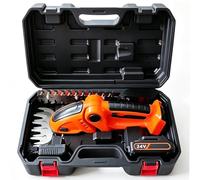 Cortasetos eléctrico de Mano 2 en 1, Cabeza de Corte Ajustable 45°/60°/90° | Cuchillas Reemplazables, Doble Cerradura de Seguridad(Orange,24V: one power + one charging)