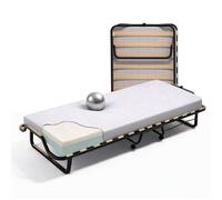 Cortassa - Cama Plegable con colchón de Espuma viscoelástica Memory Foam de 10 cm - Somier Individual con Listones de Madera de 80 x 200 cm - Cama Ahorra Espacio con Ruedas