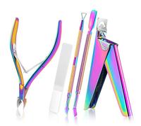 Cortauñas acrílico 5 en 1, lima de uñas de vidrio, recortador ergonómico, empujador de cutículas de acero, colorido.