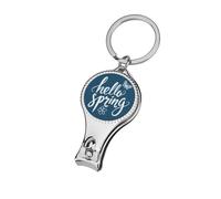 Cortaúñas con palabras dibujadas a mano Hello Spring on azul, cortaúñas para los pies, cortador profesional de uñas, cortador de cutículas para mujeres y hombres