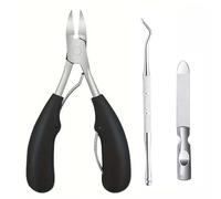 Cortaúñas cóncavo de acero inoxidable, adecuado para uñas gruesas, hojas curvas afiladas, fácil de recortar, negro 3 piezas, BH01