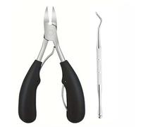 Cortaúñas cóncavo de acero inoxidable, adecuado para uñas gruesas, hojas curvas afiladas, fácil de recortar, negro 2 piezas, BH01