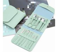 Cortauñas de acero inoxidable y bolsa plegable Juego de mejora de uñas Juego de cortaúñas Tijeras Herramientas de belleza, verde 12 en 1