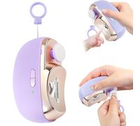 Cortaúñas eléctrico, pulidor de uñas, cortaúñas automático 2 en 1 con luz LED y almacenamiento de restos de uñas, recortador automático de uñas para niños, adultos y personas mayores (morado)