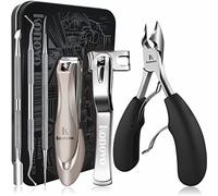 Cortaúñas para personas mayores, uñas gruesas, cortaúñas gruesas para adultos, mango largo, kit de cortaúñas resistente, 6 piezas, color negro