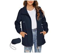 Cortavientos Mujer Deportiva Abrigos Impermeables para Mujer Modes Ultralight con Bolsillo Mangas Largas Chubasquero Fitness con Cremallera Raincoat Día De Acción De Gracias Marina de Guerra L
