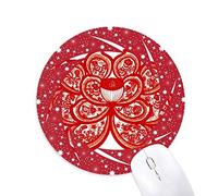 Corte de Papel Flor de Loto Animal del Zodiaco Chino Wheel Mouse Pad de Goma roja Redonda