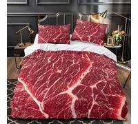 Cortes de carne cruda Funda de Edredón 3 Piezas Diseño 3D Cremallera Oculta incluye Fundas de Almohada Transpirable Textura natural de la carne Funda Edredon for niños y niñas Single（135x200cm）