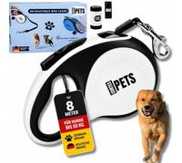 CORTES PETS Correa Perro Extensible 8m hasta 50 kg con Porta Bolsas - Correa retráctil Larga para Perros Grandes, medianos y pequeños - Retractable Dog Leash (Blanco, XL | 8 Metros | hasta 50 kg)