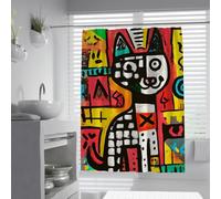 Cortina Abstracta de Ducha para Gatos, Pintados Vibrantes, Cortinas de Ducha para Mascotas, Colorido Arte Urbano, decoración de baño, Lavable, Impermeable, Secado rápido. 90 x 180 cm