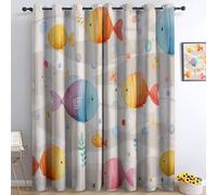 Cortina aislamiento Ojales Dibujos Animados Peces Cuentos Hadas Agua Mar Cortinas Opacas Poliéster, 280An x 260Al cm Antimoho Lavable para Ventanas Sala de Juegos, para dormitorio habitación de niña