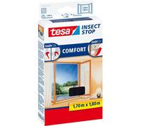 tesa Insect Stop Malla Mosquitera COMFORT para Ventanas - Mosquitera Autoadhesiva con Cierre de Gancho y Bucle - Tela Antimosquitos - Gris Antracita, 170 cm x 180 cm