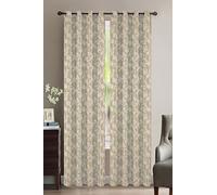 Cortina art artic de interior opaco con anillas de tejido de satén pesado jacquard con estampados florales en relieve color sobre color con 8 anillas color beige