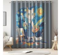 Cortina Azul grisáceo de Salon Habitacion Modernas 2 Piezas 140 An x 260 Al cm, Optimización Gatito Cielo estrellado Cortinas para Dormitorio, Juvenil Lindas Cortinas de Casa Comedor con Ojales