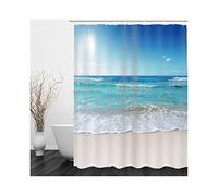 Cortina Baño Azul, Cortinas de Baño Originales 180X200cm Poliester Cortina de Ducha Agua de Mar para Bañera Caqui