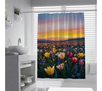 Cortina baño Pradera tulipán montaña W90xL180cm Vista Cielo Flores Silvestres Pastoral Serena poliéster antimoho Lavable Pantalla baño decoración