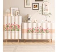 Cortina Cocina Ventana para Gabinete Retro Cortinas Cortas Plantas y Flores Rústico Cortijo Sombreado y Ventilación con Vara Ojal Sin Taladrar para Debajo del Fregadero