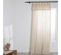Cortina con ollaos de clip, de algodón y lino, beige con bordes marrones, 140x280 cm (unidad)