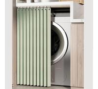 Cortina corrediza ajustable impermeable autoadhesiva para armario, cubierta de riel verde a prueba de polvo para estantes abiertos y cocina, tamaño 140 cm de ancho x 50 cm de alto, fácil instalación