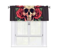 Cortina corta con cenefa de 137 x 45,7 cm, diseño de rosas de azúcar con diseño de calavera de HJFCZH Day of the Dead para decoración del hogar, filtro de luz solar para sala de estar, cocina, estudio