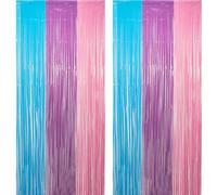 Cortina Cumpleaños Azul Lila Rosa 4 Piezas - GREATRIL Serpentinas Fiesta Cortina Fotomural Fondo Decoraciones para Unicornio KPOP Caballos Sirena Mundo Submarino Fiesta
