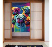 Cortina de 2 piezas empalmadas de 86 x 142 cm WHJSHOP con varios perros, impresión artística pop art para la mayoría de puertas, perfecta para colgar entre habitaciones y paredes