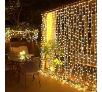 Cortina de 300 luces LED 3 × 3 m - 10 hebras de luz blanca cálida, 8 modos con temporizador, puerto USB, IP65 resistente al agua, para interior y exterior, ventana, pared, jardín, boda y decoración