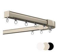 Cortina de aluminio resistente Ra - Barras de riel para techo y pared con curvas de esquina de 90° para ventana de bahía, opciones individual/doble y diseño elegante para dormitorio.