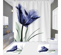 Cortina De Baño 180X180 Cm Flor Azul - Antimoho, Impermeable, Secado Rápido, Tela De Poliéster Lavable con 12 Anillas Y Ojales Metálicos