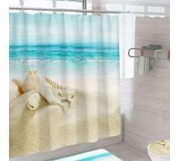 Cortina de baño con diseño de estrella de mar, con estampado de conchas, océano, playa, de poliéster, impermeable, para niñas y niños, regalo con ganchos, 1 cortina de baño de 11 pulgadas de ancho x