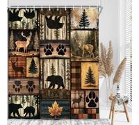 Cortina de baño con Estampado Vintage de cabaña de Bosque, Estilo rústico, con Huellas de Animales y Cuadros Tela de poliéster Impermeable 175 x 180 cm(an x al)