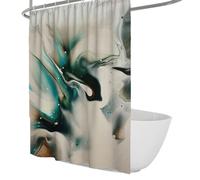 Cortina de baño de decoración artística de Tinta Abstracta Juego de Cortina de Ducha de Pintura de Acuarela Negra y Azul con Ganchos Forro de Cortina de Ducha de Tela de poliéster 180Bx200Lcm