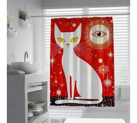 Cortina de baño de Mediados de Siglo Silueta geométrica de Gato Cortina de Ducha Estrellas y Puntos Brillantes Cortinas de Ducha de Estilo Surrealista Decoración Impermeable del baño 120 x 180 cm