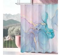 Cortina de baño de poliéster con Estampado de mármol Dorado y Arte Moderno, Impermeable, con Ganchos, Lavable a máquina (120 x 200 cm)
