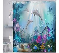 Cortina de Baño Delfín 120x180, Hnmdmyi Cortina de Baño Azul Océano Bajo el Agua Algas Arrecifes de Coral Peces Tropicales Fauna Marina Animales Cortina de Baño Tejido de Poliéster Impermeable Lavable