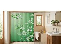 Cortina de Baño Impermeable 120 x 180 cm,Antimoho de Secado Rápido,Moderno Cortina de Ducha Decorativa con 8 Ganchos,Flores Verdes y Beige
