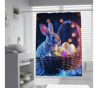 Cortina de baño Rabbit Art con Cesta de Mimbre Tejida, Cortina de Ducha con Tema mágico Nocturno para baño Tela Extra Larga Lavable 150 x 180 cm