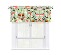 Cortina de cocina con estampado de sushi y alimentos, 137 x 45 cm, semitransparente, 1 panel de cortinas cortas para dormitorio, baño