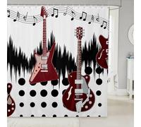 Cortina de Ducha 120 x 180 cm Guitarra Cortina Ducha Antimoho Nota Cortinas Baño Tela Impermeable Poliester Secado Rápido Lavable con 8 Ganchos V688