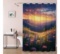 Cortina De Ducha 120x180 cm Largo Cortina Baño Escenario, Shower Curtain de Poliéster Lavable a Máquina con Ojales de Metal y Ganchos, Impermeable, Antimoho, Secado Rápido, Flores Silvestres 9Q-116