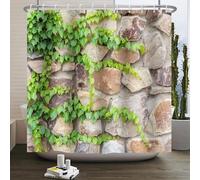 Cortina de Ducha 120x180 Muro de Piedra, Cortina Ducha Antimoho Plantas Verdes Cortinas de Baño Tela Impermeable para Bañera y Baño con 8 Ganchos 2226-ZU