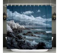 Cortina de Ducha 120x180cm Costa Cortina de Baño de Poliéster Impermeable Antimoho 3D Vegetación Tropical Impresión Cortina Bañera Lavable con 8 Ganchos para Bañera B-656