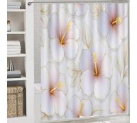 Cortina de Ducha 120x180cm Flores de Cerezo Rosadas Cortina de Baño de Poliéster Impermeable Antimoho 3D Líneas Doradas Impresión Cortina Bañera Lavable con 8 Ganchos para Bañera f.101