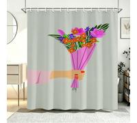 Cortina de Ducha 120x180cm Ramo Cortina de Baño de Poliéster Impermeable Antimoho 3D Tema de Ilustración Impresión Cortina Bañera Lavable con 8 Ganchos para Bañera D-255