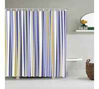 Cortina de Ducha 120X200 con Diseño de Rayas Azules,Amarillas y Verdes Frescas,Moderna Cortina de Baño con Rayas Verticales Costeras,Decoración Sencilla para El Hogar con Ganchos,Color: 2 (Ancho X